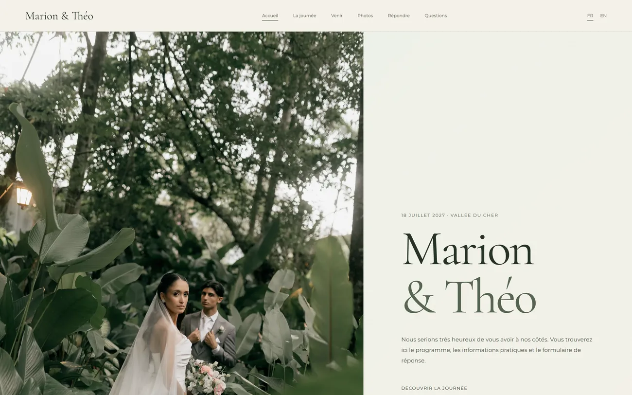 Aperçu du site de démonstration Marion et Théo