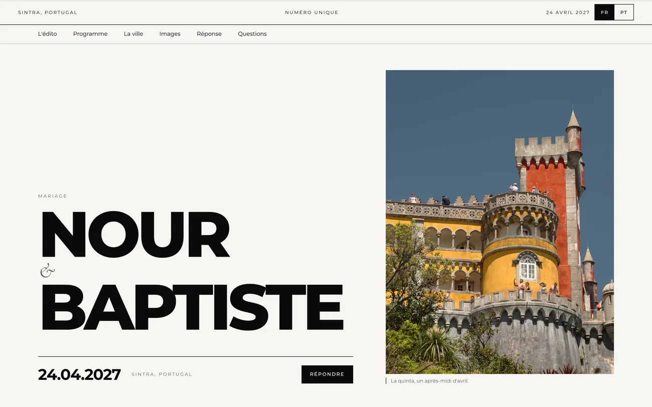 Aperçu du site de démonstration Nour et Baptiste