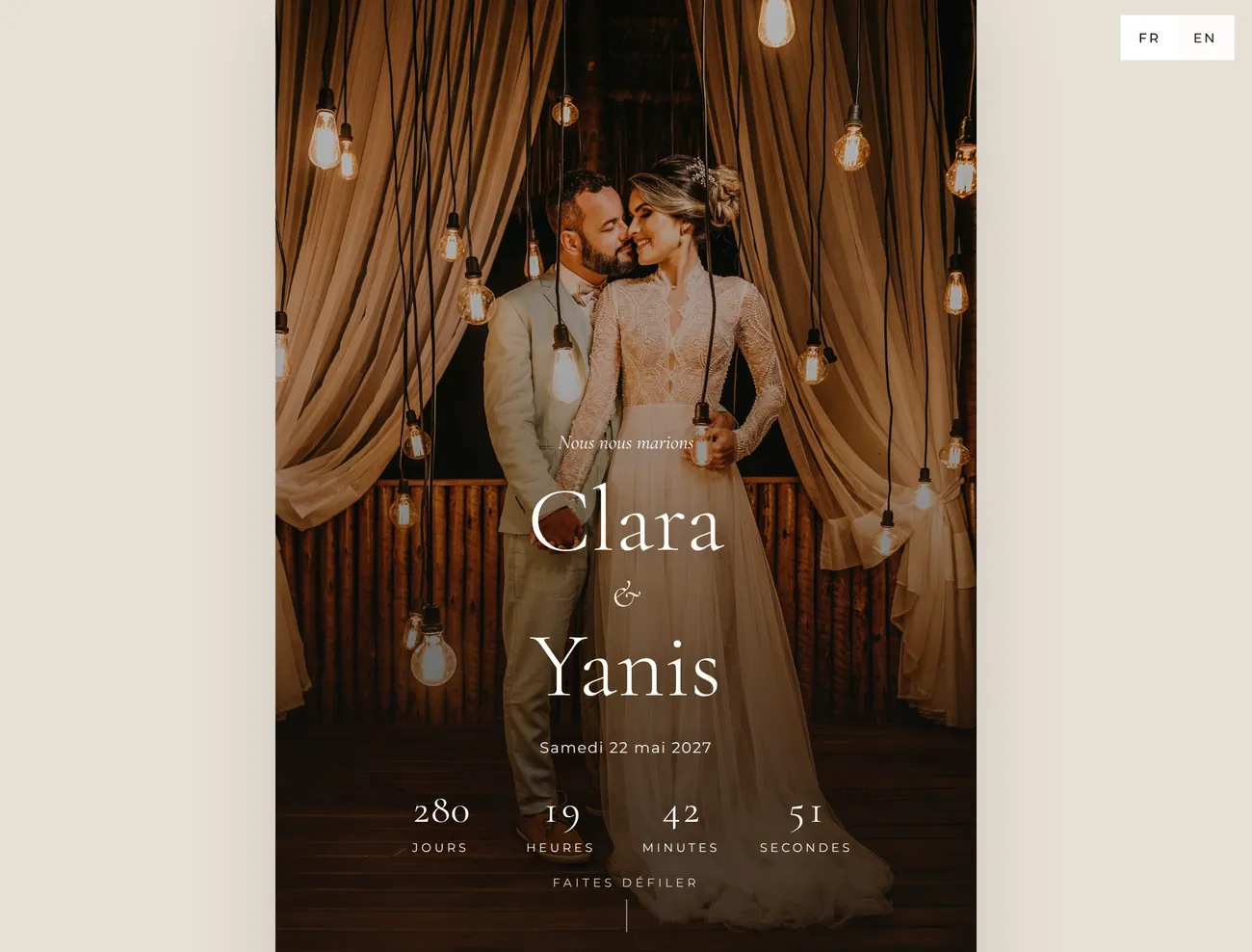Aperçu de l’invitation numérique sobre Clara et Yanis